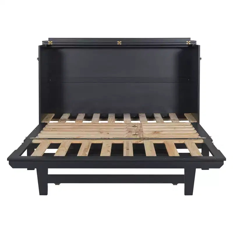 Cama de pared Queen Murphy Bed con patas doradas, cama de gabinete tamaño Queen, cama de pared plegable con diseño de puertas de vidrio esmerilado y cajones falsos