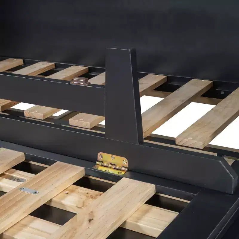 Cama de pared Queen Murphy Bed con patas doradas, cama de gabinete tamaño Queen, cama de pared plegable con diseño de puertas de vidrio esmerilado y cajones falsos