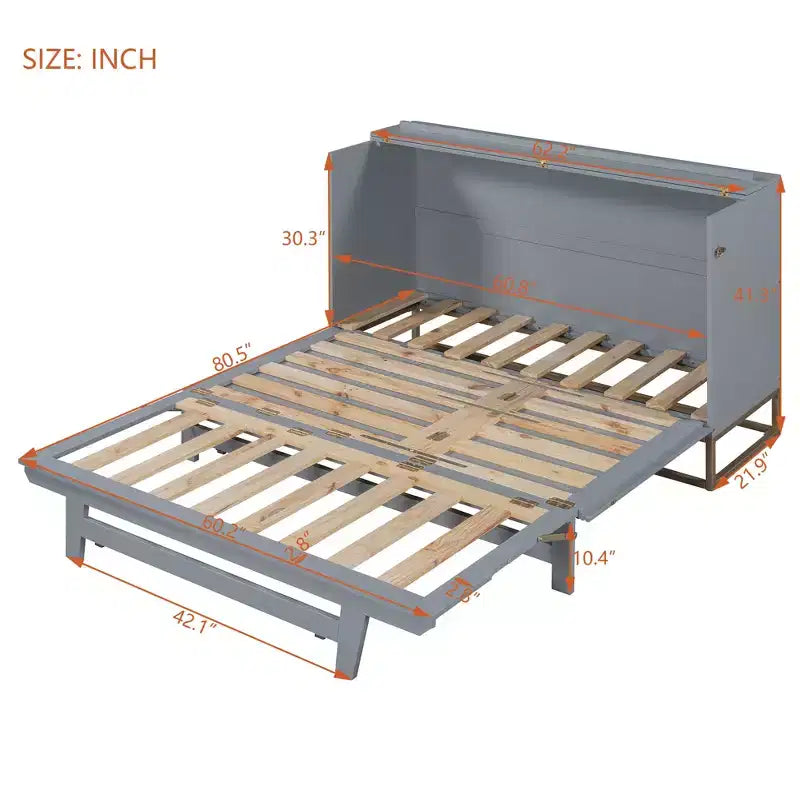 Cama de pared Queen Murphy Bed con patas doradas, cama de gabinete tamaño Queen, cama de pared plegable con diseño de puertas de vidrio esmerilado y cajones falsos