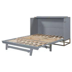 Cama de pared Queen Murphy Bed con patas doradas, cama de gabinete tamaño Queen, cama de pared plegable con diseño de puertas de vidrio esmerilado y cajones falsos
