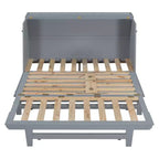 Cama de pared Queen Murphy Bed con patas doradas, cama de gabinete tamaño Queen, cama de pared plegable con diseño de puertas de vidrio esmerilado y cajones falsos
