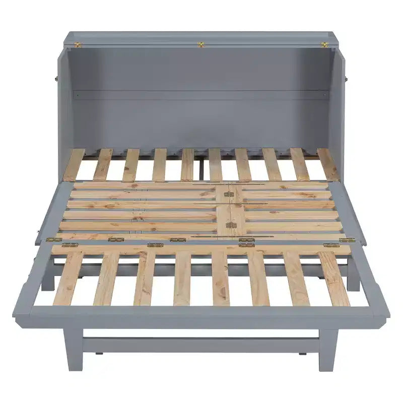 Cama de pared Queen Murphy Bed con patas doradas, cama de gabinete tamaño Queen, cama de pared plegable con diseño de puertas de vidrio esmerilado y cajones falsos