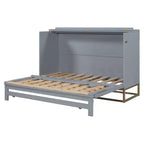 Cama de pared Queen Murphy Bed con patas doradas, cama de gabinete tamaño Queen, cama de pared plegable con diseño de puertas de vidrio esmerilado y cajones falsos