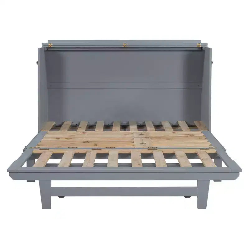 Cama de pared Queen Murphy Bed con patas doradas, cama de gabinete tamaño Queen, cama de pared plegable con diseño de puertas de vidrio esmerilado y cajones falsos