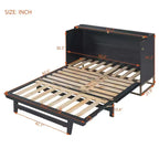Cama de pared Queen Murphy Bed con patas doradas, cama de gabinete tamaño Queen, cama de pared plegable con diseño de puertas de vidrio esmerilado y cajones falsos