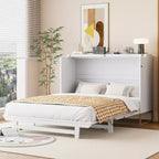 Cama de pared Queen Murphy Bed con patas doradas, cama de gabinete tamaño Queen, cama de pared plegable con diseño de puertas de vidrio esmerilado y cajones falsos