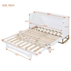 Cama de pared Queen Murphy Bed con patas doradas, cama de gabinete tamaño Queen, cama de pared plegable con diseño de puertas de vidrio esmerilado y cajones falsos