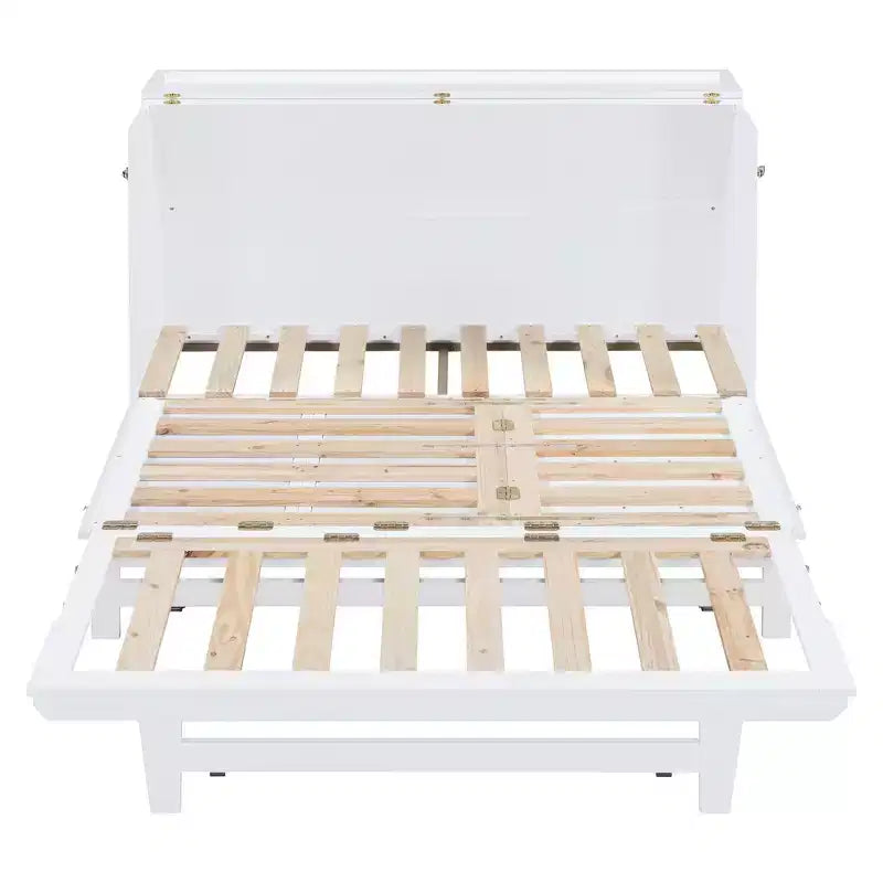Cama de pared Queen Murphy Bed con patas doradas, cama de gabinete tamaño Queen, cama de pared plegable con diseño de puertas de vidrio esmerilado y cajones falsos
