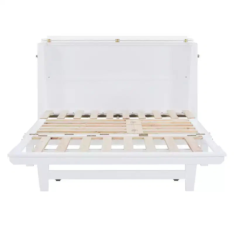 Cama de pared Queen Murphy Bed con patas doradas, cama de gabinete tamaño Queen, cama de pared plegable con diseño de puertas de vidrio esmerilado y cajones falsos