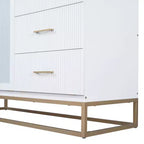 Cama de pared Queen Murphy Bed con patas doradas, cama de gabinete tamaño Queen, cama de pared plegable con diseño de puertas de vidrio esmerilado y cajones falsos