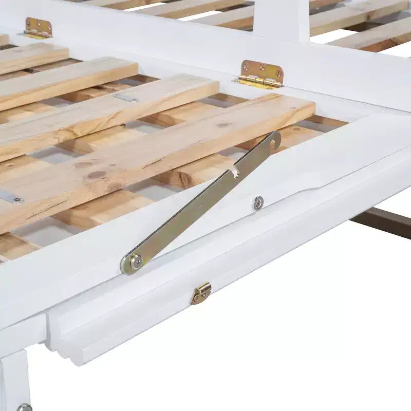 Cama de pared Queen Murphy Bed con patas doradas, cama de gabinete tamaño Queen, cama de pared plegable con diseño de puertas de vidrio esmerilado y cajones falsos