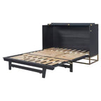 Cama de pared Queen Murphy Bed con patas doradas, cama de gabinete tamaño Queen, cama de pared plegable con diseño de puertas de vidrio esmerilado y cajones falsos