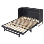 Cama de pared Queen Murphy Bed con patas doradas, cama de gabinete tamaño Queen, cama de pared plegable con diseño de puertas de vidrio esmerilado y cajones falsos