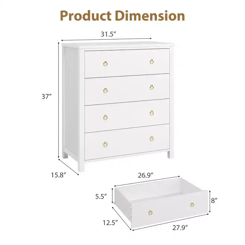 Cómoda de 4 cajones para dormitorio, cómoda alta de 37, mesita de noche estrecha de madera, organizador de cómoda, gabinete de almacenamiento para sala de estar, cuarto de niños, entrada