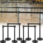 Poste de control de multitudes con cinta retráctil negra de 2 m/6.6 pies, barrera de control de multitudes negra, negro
