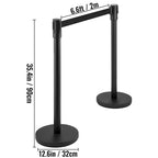 Poste de control de multitudes con cinta retráctil negra de 2 m/6.6 pies, barrera de control de multitudes negra, negro