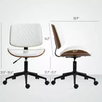 Silla de oficina en casa sin brazos con ruedas, silla de escritorio de cuero sintético con altura ajustable, giro de 360° para lectura