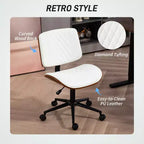 Silla de oficina en casa sin brazos con ruedas, silla de escritorio de cuero sintético con altura ajustable, giro de 360° para lectura