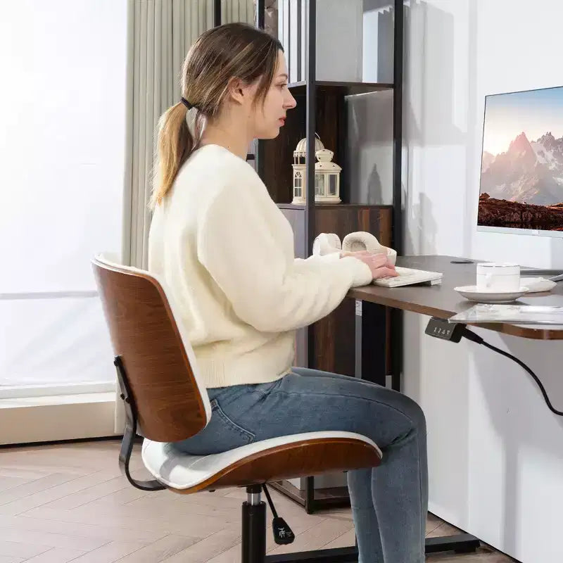 Silla de oficina en casa sin brazos con ruedas, silla de escritorio de cuero sintético con altura ajustable, giro de 360° para lectura
