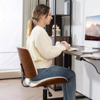 Silla de oficina en casa sin brazos con ruedas, silla de escritorio de cuero sintético con altura ajustable, giro de 360° para lectura