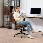 Silla de oficina en casa sin brazos con ruedas, silla de escritorio de cuero sintético con altura ajustable, giro de 360° para lectura