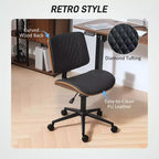 Silla de oficina en casa sin brazos con ruedas, silla de escritorio de cuero sintético con altura ajustable, giro de 360° para lectura