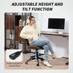 Silla de oficina en casa sin brazos con ruedas, silla de escritorio de cuero sintético con altura ajustable, giro de 360° para lectura