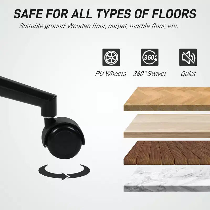 Silla de oficina en casa sin brazos con ruedas, silla de escritorio de cuero sintético con altura ajustable, giro de 360° para lectura