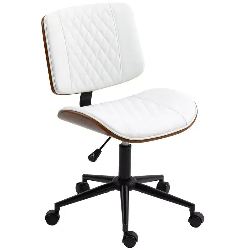 Silla de oficina en casa sin brazos con ruedas, silla de escritorio de cuero sintético con altura ajustable, giro de 360° para lectura