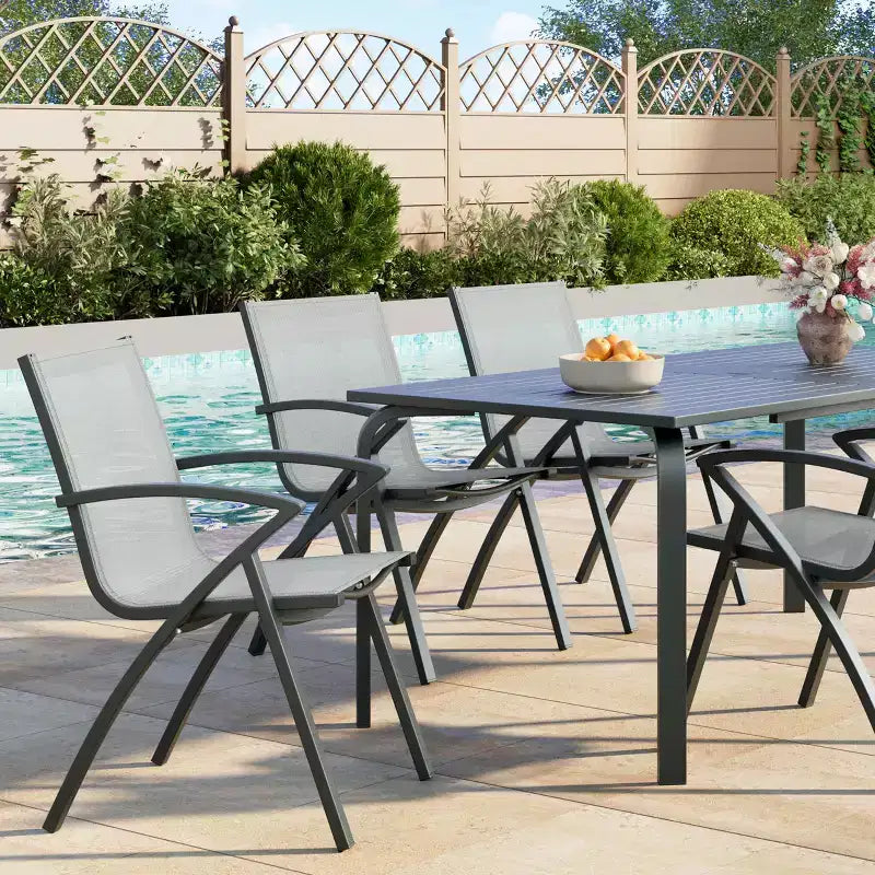Sillas de comedor de aluminio para exterior, soporte ergonómico para patio, para terraza o jardín.