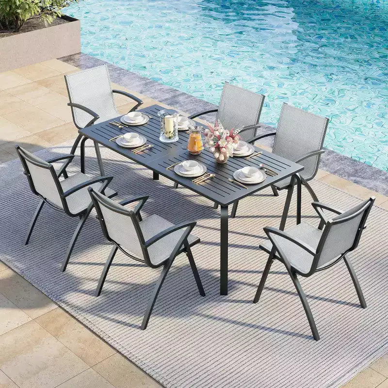Sillas de comedor de aluminio para exterior, soporte ergonómico para patio, para terraza o jardín.