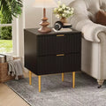 2 PCS Modern Fluted Nightstand & 2 Drawers | Gold & Wood Bedside Table & Outlets | Small Side Table for Bedroom