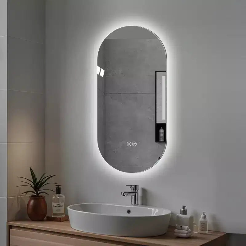 GDFStudio Sable 48 espejo de baño moderno ovalado LED antivaho con modos de luz ajustables