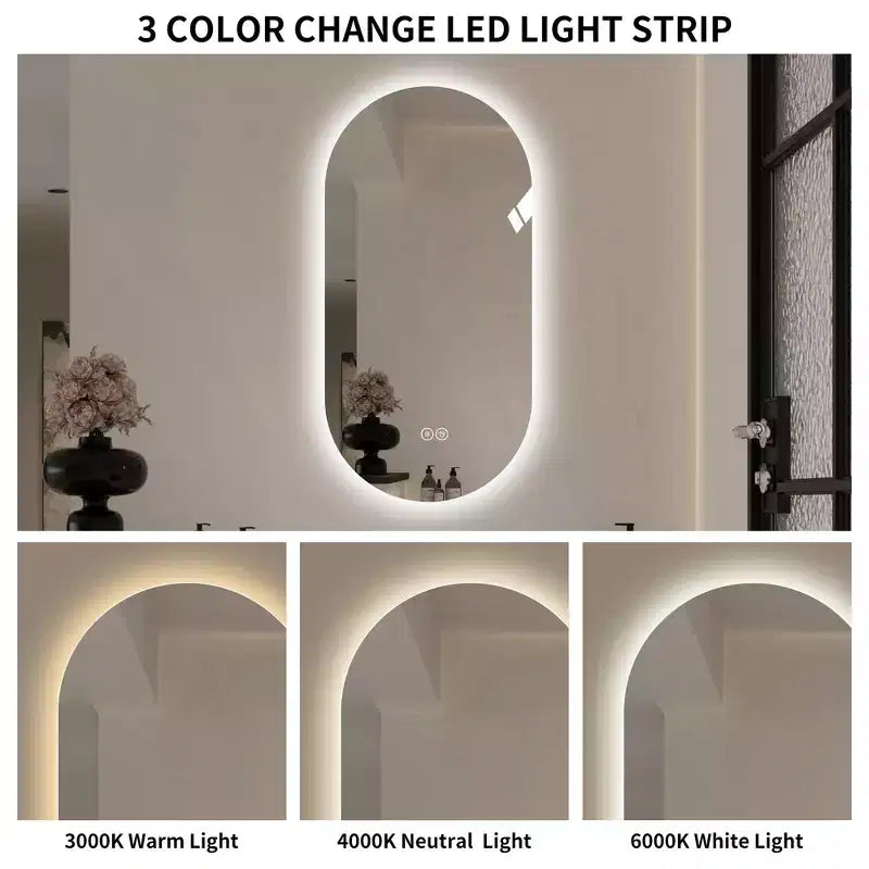 GDFStudio Sable 48 espejo de baño moderno ovalado LED antivaho con modos de luz ajustables
