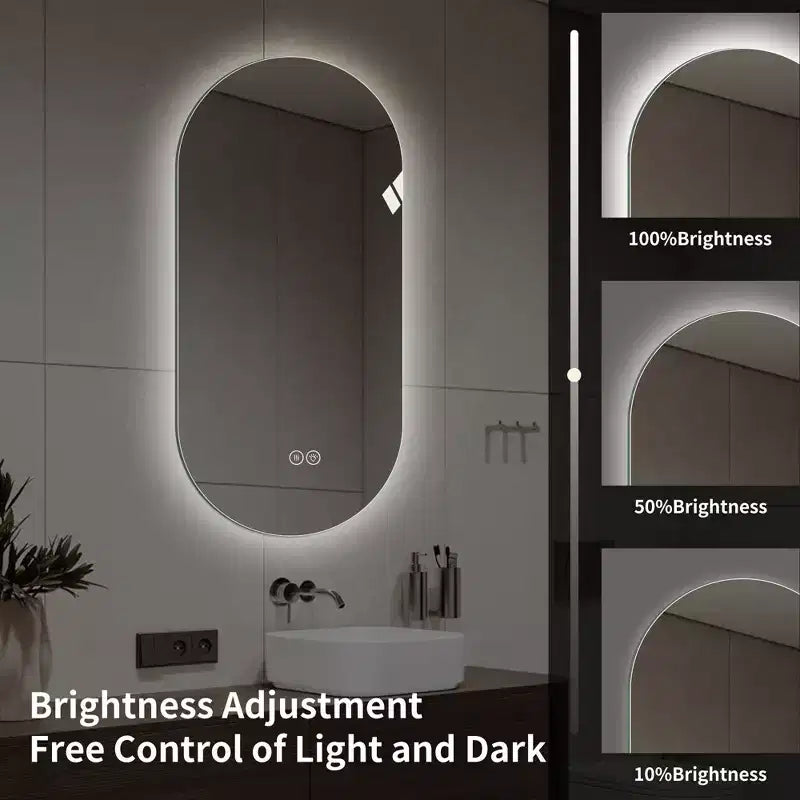 GDFStudio Sable 48 espejo de baño moderno ovalado LED antivaho con modos de luz ajustables