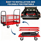 Carro de plataforma de servicio pesado 4 en 1 con capacidad de 1800 lb - Carretilla de mano versátil, ruedas giratorias de 360 grados de 6 pulgadas, para almacén, garaje, supermercado