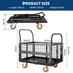 Carro de plataforma de servicio pesado 4 en 1 con capacidad de 1800 lb - Carretilla de mano versátil, ruedas giratorias de 360 grados de 6 pulgadas, para almacén, garaje, supermercado