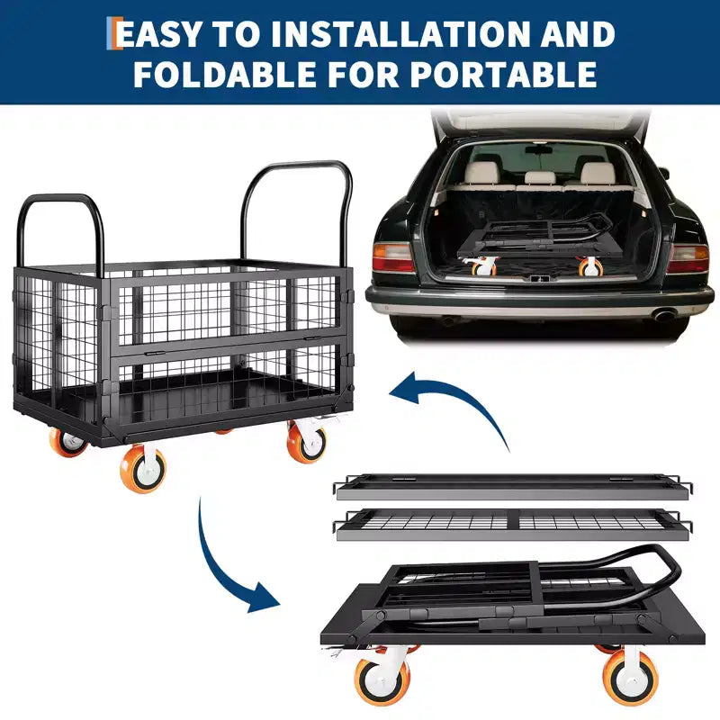 Carro de plataforma de servicio pesado 4 en 1 con capacidad de 1800 lb - Carretilla de mano versátil, ruedas giratorias de 360 grados de 6 pulgadas, para almacén, garaje, supermercado