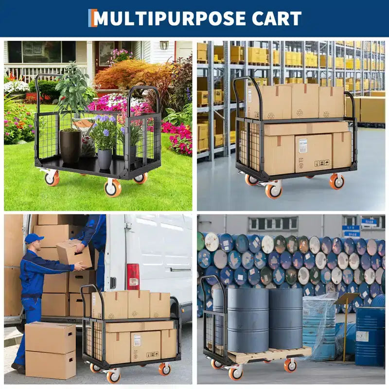 Carro de plataforma de servicio pesado 4 en 1 con capacidad de 1800 lb - Carretilla de mano versátil, ruedas giratorias de 360 grados de 6 pulgadas, para almacén, garaje, supermercado