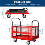 Carro de plataforma de servicio pesado 4 en 1 con capacidad de 1800 lb - Carretilla de mano versátil, ruedas giratorias de 360 grados de 6 pulgadas, para almacén, garaje, supermercado