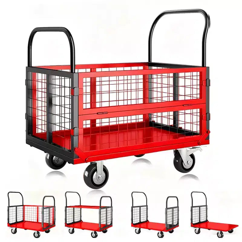 Carro de plataforma de servicio pesado 4 en 1 con capacidad de 1800 lb - Carretilla de mano versátil, ruedas giratorias de 360 grados de 6 pulgadas, para almacén, garaje, supermercado