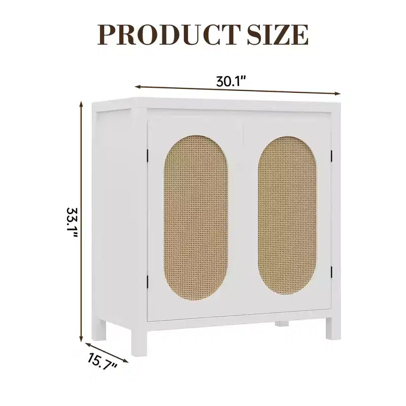 Aparador con puertas de ratán de 30.1 pulgadas, diseño de 2 puertas, aparador de madera natural para comedor y cocina