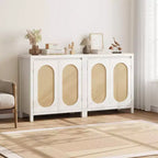 Aparador con puertas de ratán de 30.1 pulgadas, diseño de 2 puertas, aparador de madera natural para comedor y cocina