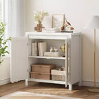 Aparador con puertas de ratán de 30.1 pulgadas, diseño de 2 puertas, aparador de madera natural para comedor y cocina