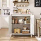 Aparador con puertas de ratán de 30.1 pulgadas, diseño de 2 puertas, aparador de madera natural para comedor y cocina