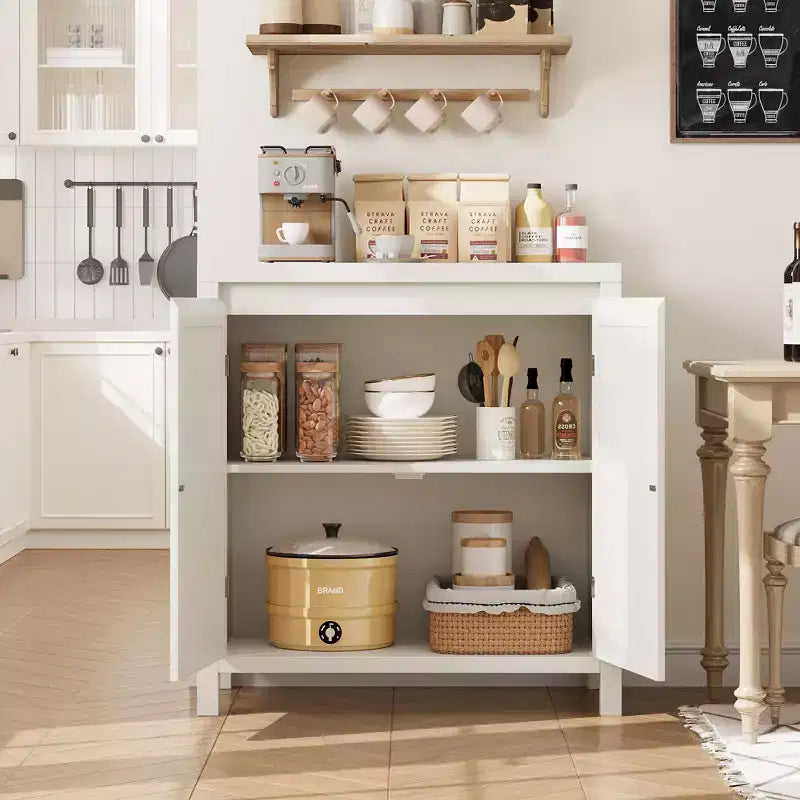 Aparador con puertas de ratán de 30.1 pulgadas, diseño de 2 puertas, aparador de madera natural para comedor y cocina