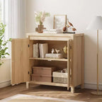 Aparador con puertas de ratán de 30.1 pulgadas, diseño de 2 puertas, aparador de madera natural para comedor y cocina