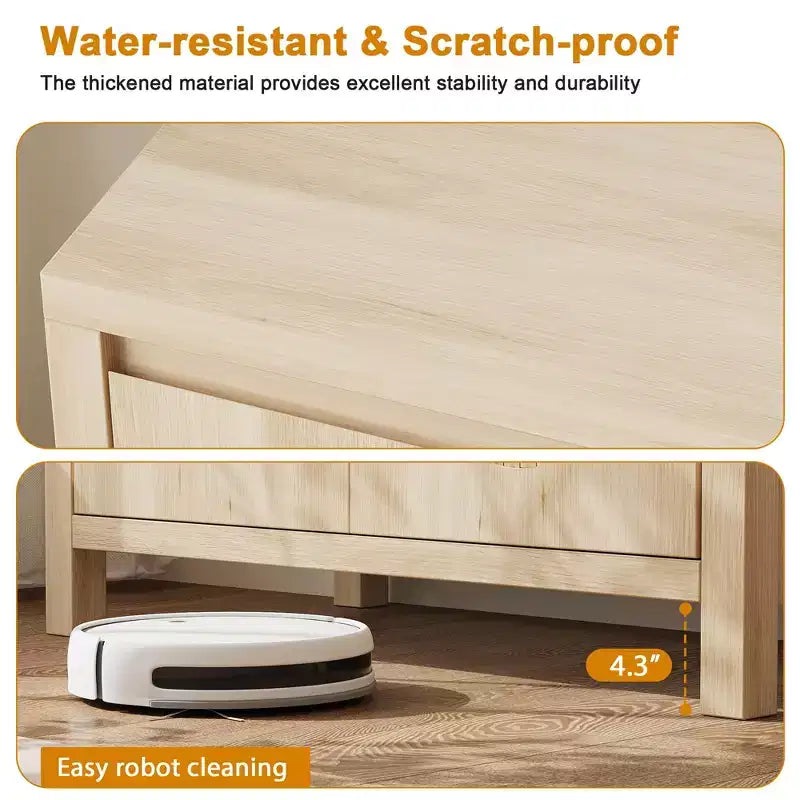 Aparador con puertas de ratán de 30.1 pulgadas, diseño de 2 puertas, aparador de madera natural para comedor y cocina