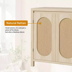 Aparador con puertas de ratán de 30.1 pulgadas, diseño de 2 puertas, aparador de madera natural para comedor y cocina