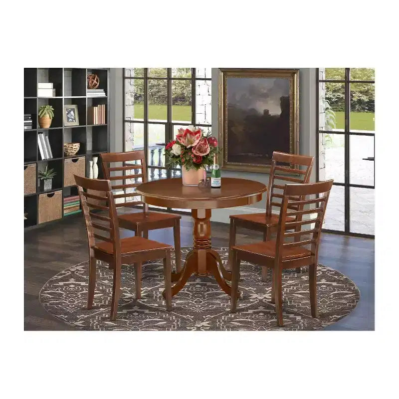 Juego de comedor de cocina antiguo - Juego de mesa y sillas de 5 piezas, redondo de 36 pulgadas, acabado en caoba